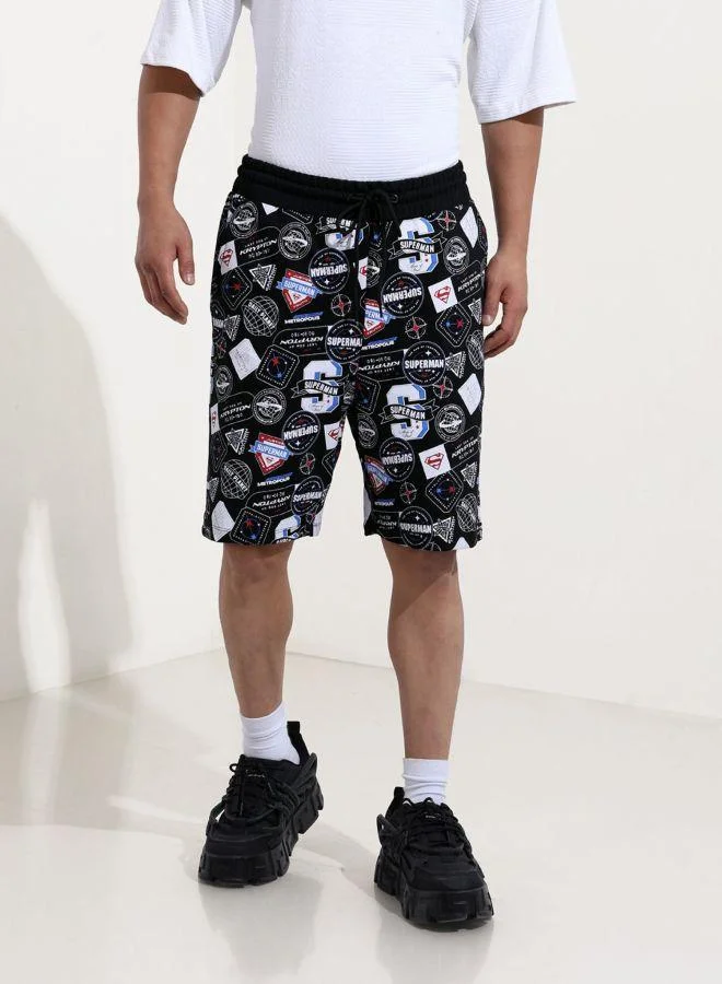 ذا انديان كراج كو Men Oversized Fit Superman Printed Side Pocket Mid-Rise Shorts
